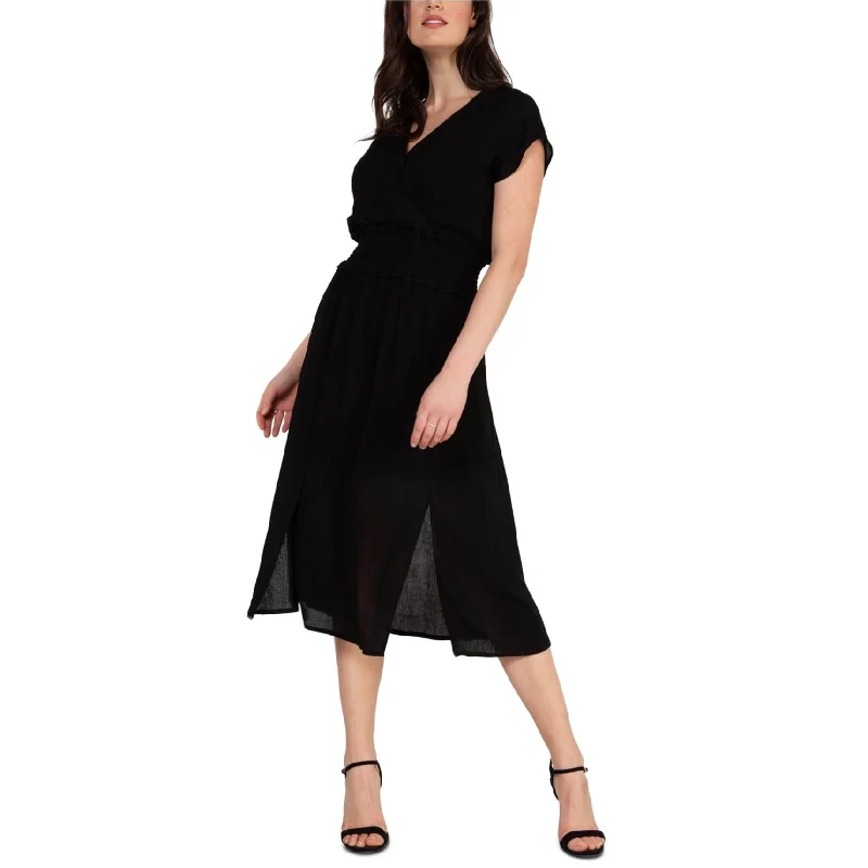 Dex Womens Smocked Waist Midi Dress, Black, X-Small