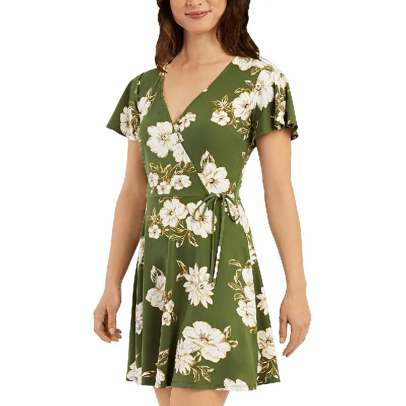 BCX Womens Juniors Floral Mini Fit & Flare Dress