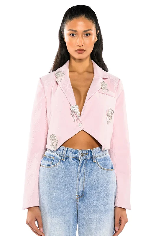 CROP PASTEL BLAZER WITH HEART PINS