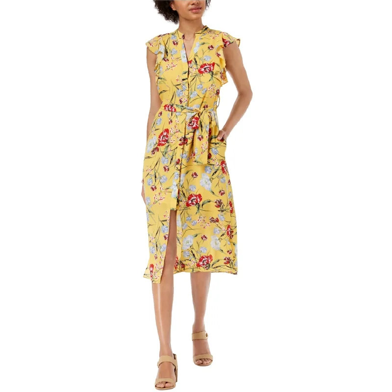 maison Jules Womens Flutter-Sleeve Midi Dress, Yellow, Medium