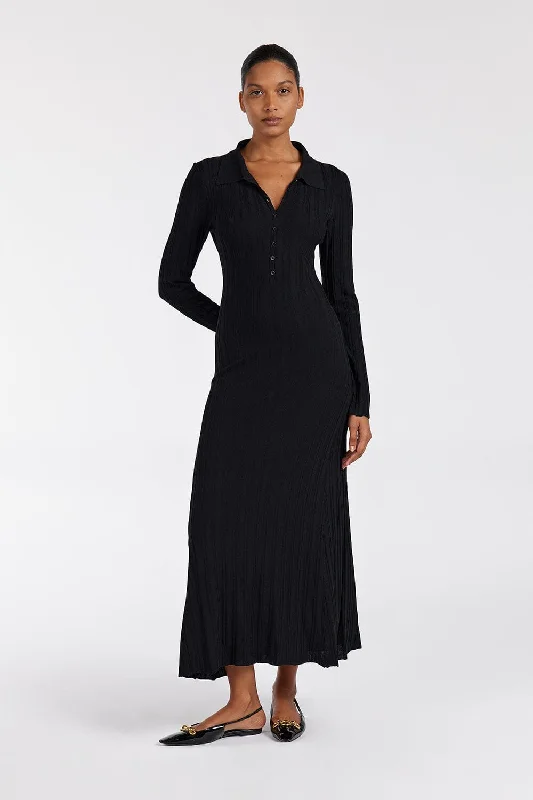 SYLVIA BLACK POLO KNIT MIDI DRESS