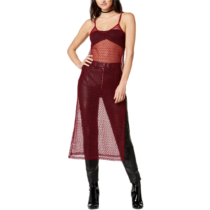 Twin Womens Fishnet Midi Tunic Dress, Red, Small