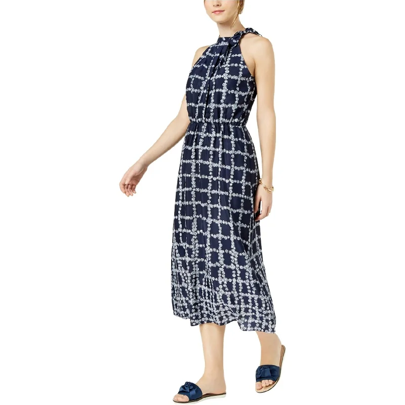 Maison Jules Womens Printed Neck-Tie Midi Dress