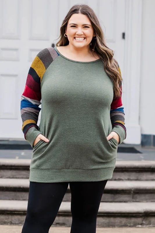 Striped With Good Intentions Pullover, Olive