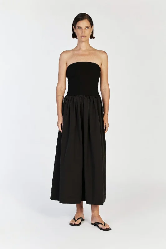 SOPHIE BLACK STRAPLESS MIDI DRESS