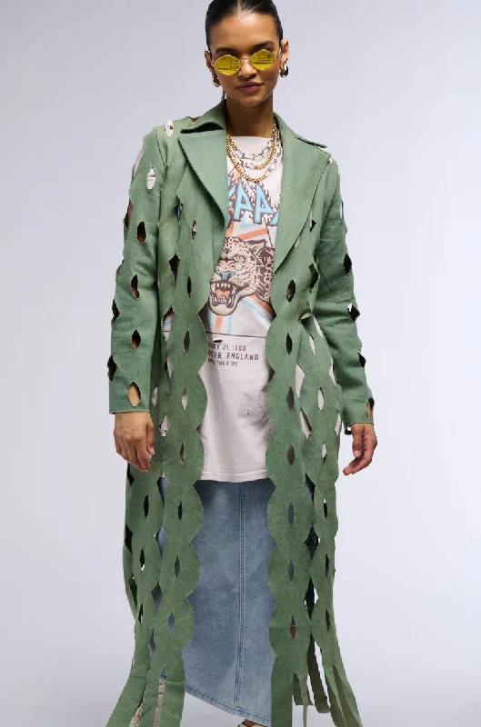 DENIM LASER CUT DUSTER IN GREEN