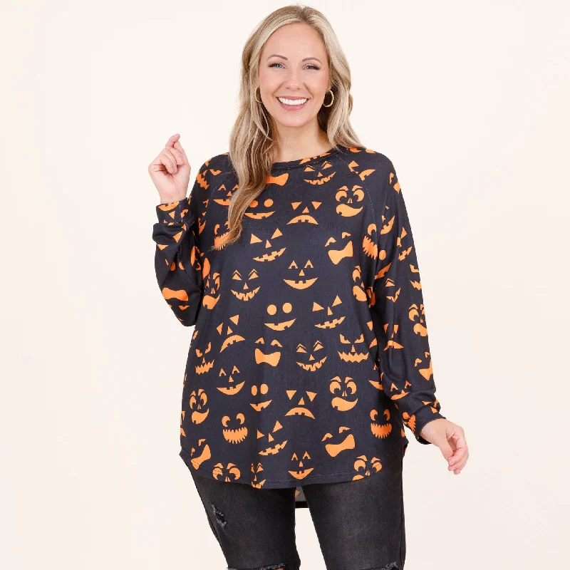 Curved Hem Slouchy Dolman Tunic, Festive Jack O'Lantern