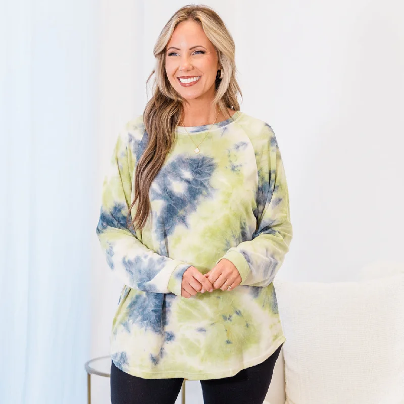 Curved Hem Slouchy Dolman Tunic, Tie Dye Olive