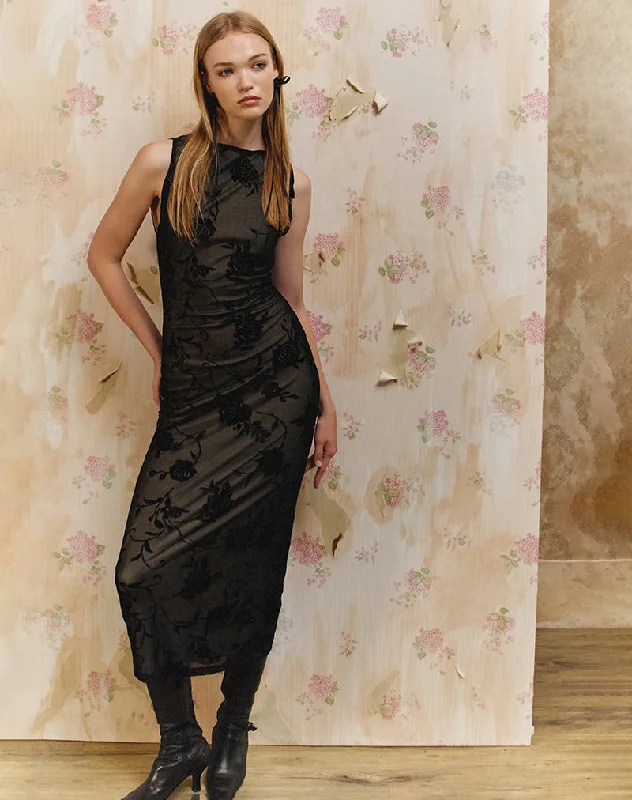 Estoria Midi Dress Black Rose Flock