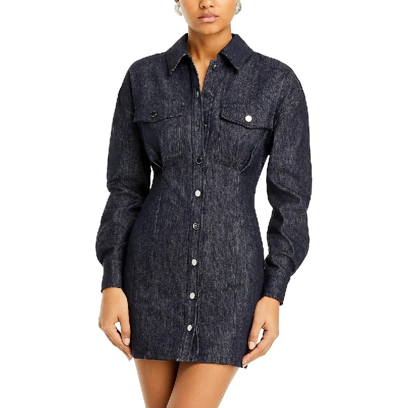 Line & Dot Womens Button Mini Shift Dress