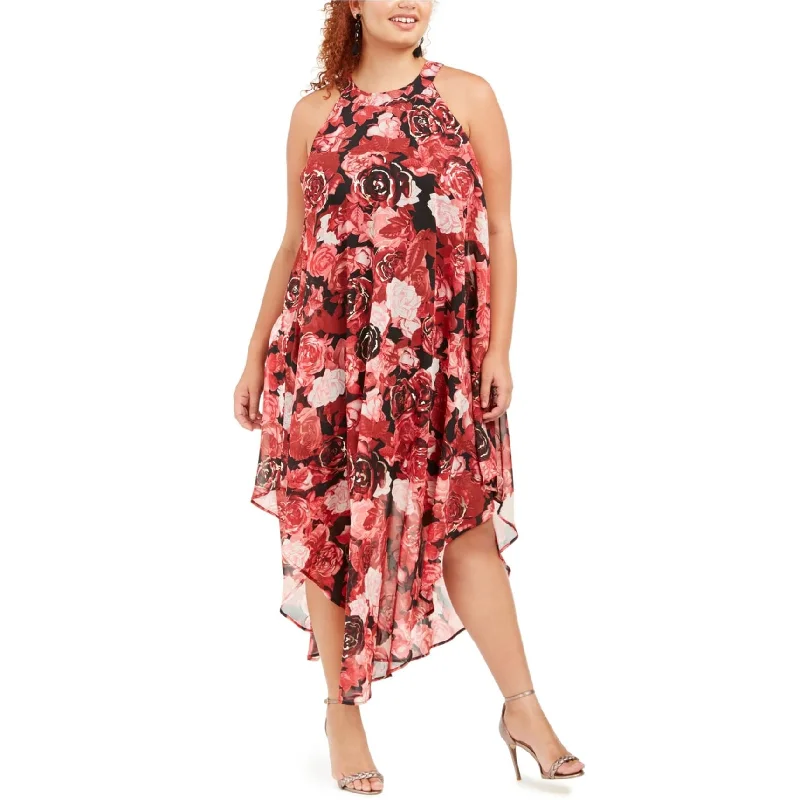 Love Squared Womens Floral Midi Dress, Red, 3X