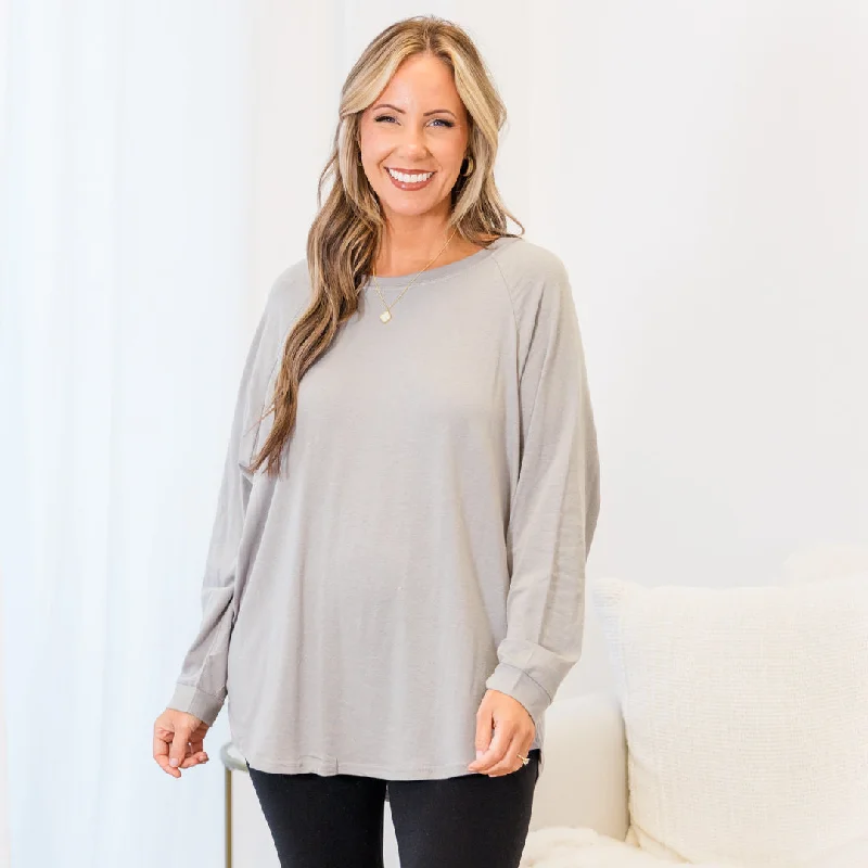 Curved Hem Slouchy Dolman Tunic, Smokey Gray