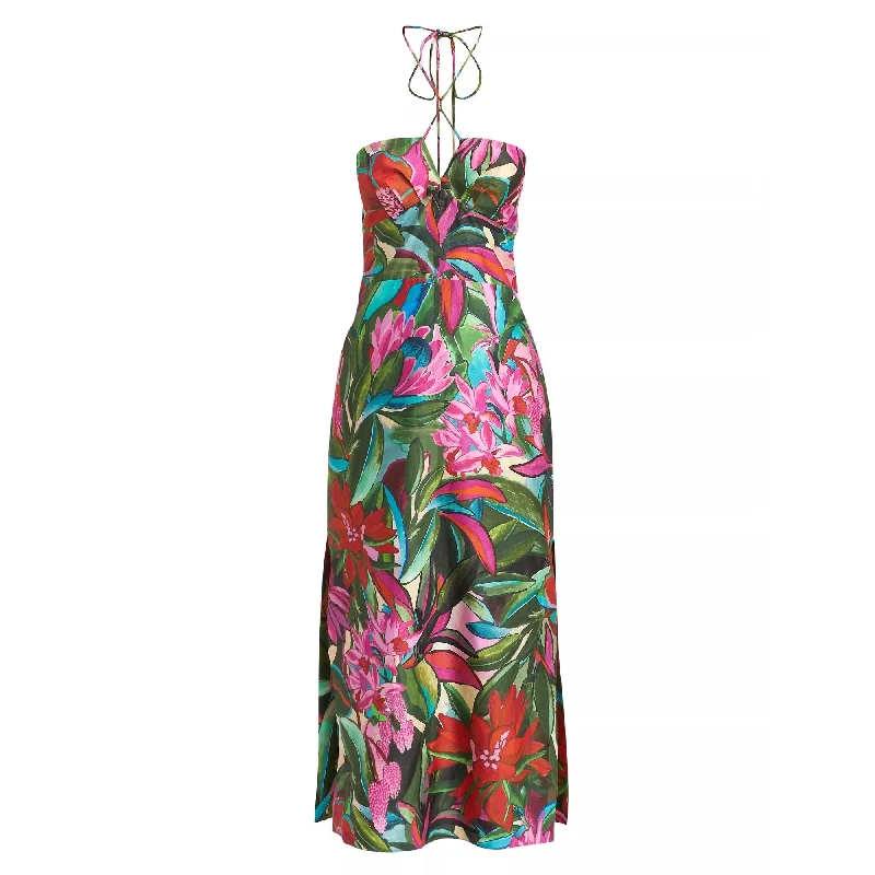 Farm Rio Womens Strapless Midi Dress Jardin de Reve Multicolor