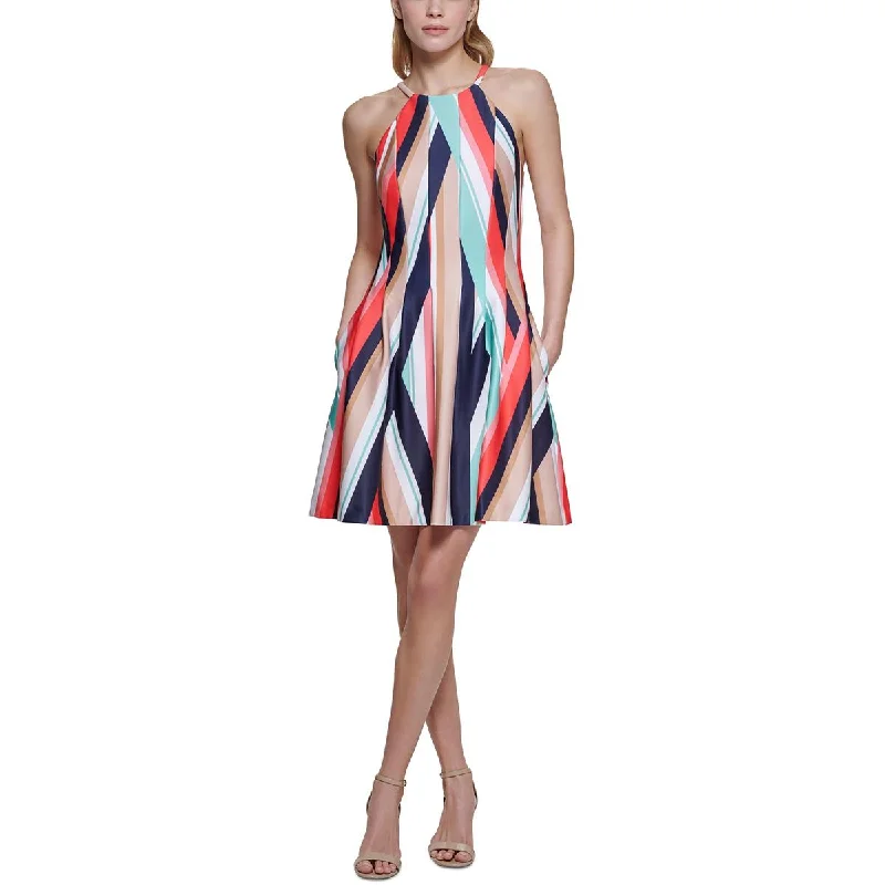 Vince Camuto Womens Petites Mini Printed Halter Dress