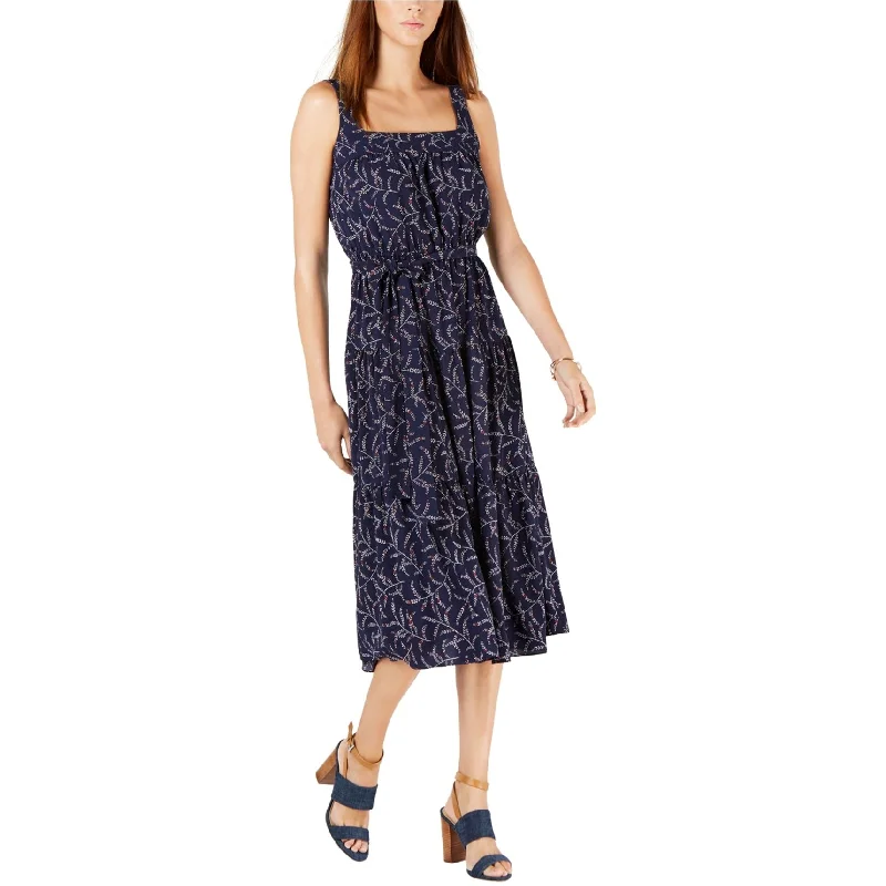 Michael Kors Womens Floral Midi Dress, Blue, X-Large