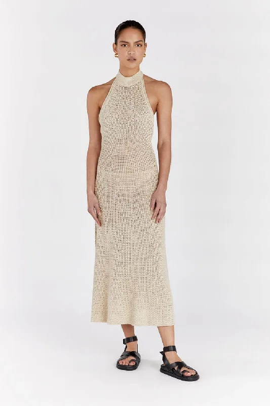 ZADIE NATURAL CROCHET MIDI DRESS