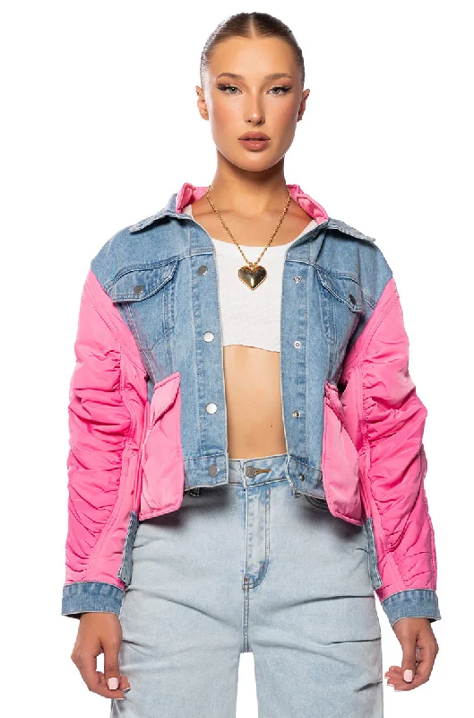 NYLON DENIM JACKET IN PINK