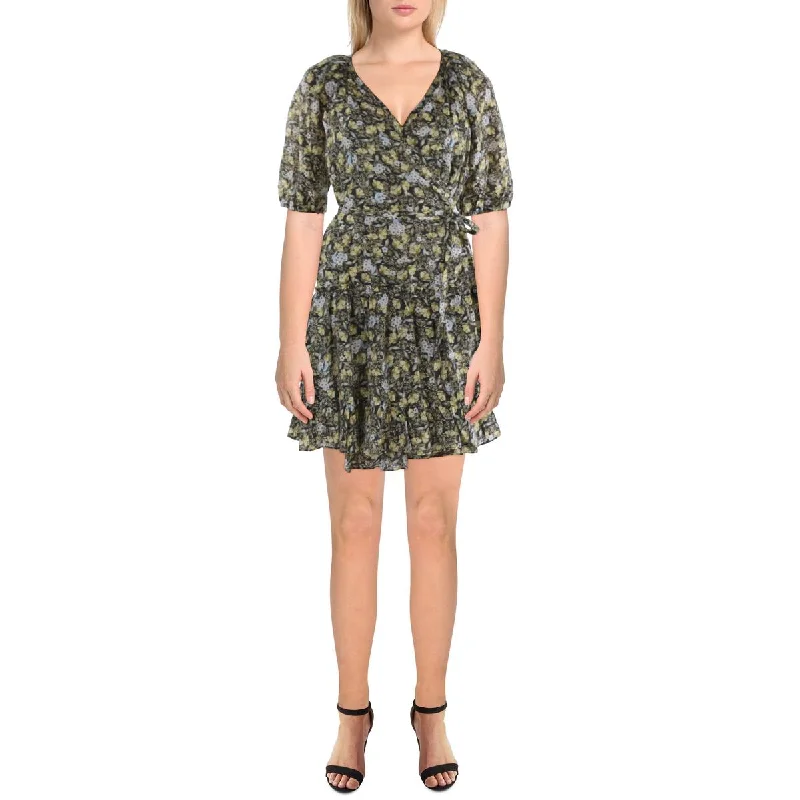 Current Air Womens Floral Print Mini Wrap Dress