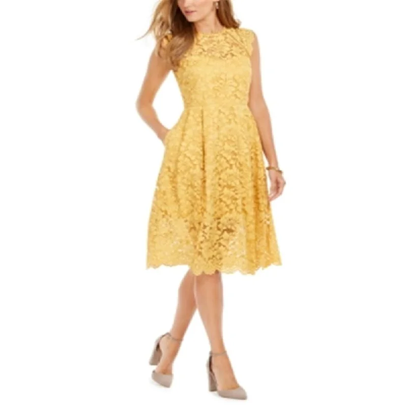 Vince Camuto Women's Lace Midi Dress Yellow Size 10