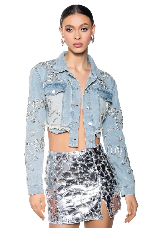 LOVE YOU SAY IT BACK CROP DENIM JACKET