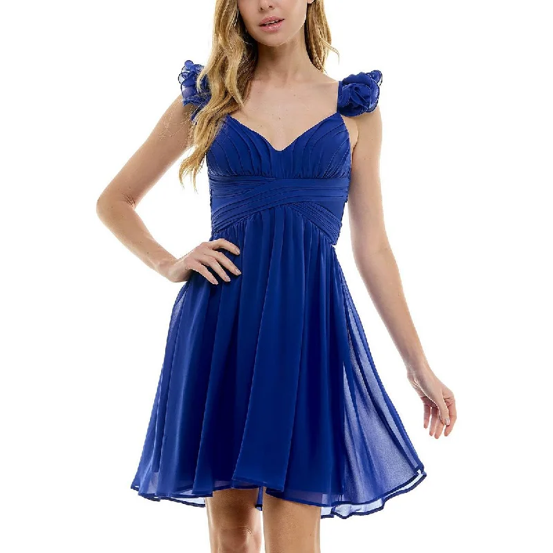 City Studio Womens Juniors Ruffled Mini Cocktail And Party Dress