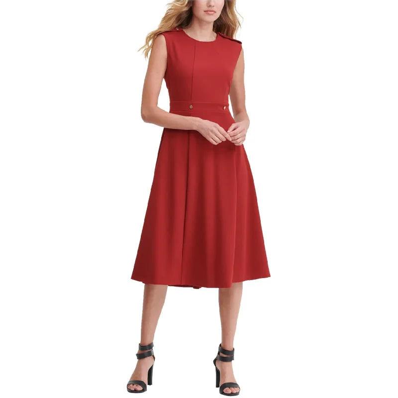 DKNY Womens Utility Midi A-line Dress, Red, 8