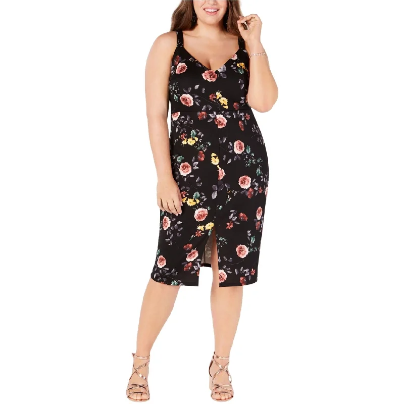 Soprano Womens Floral Midi Dress, Black, 1X