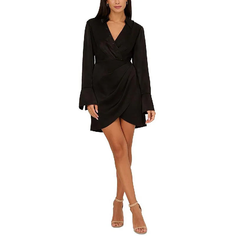 Adrianna Papell Womens Satin Mini Shirtdress