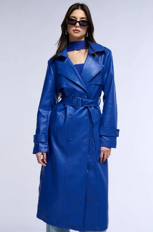 SANDO BLUE PU TRENCH COAT