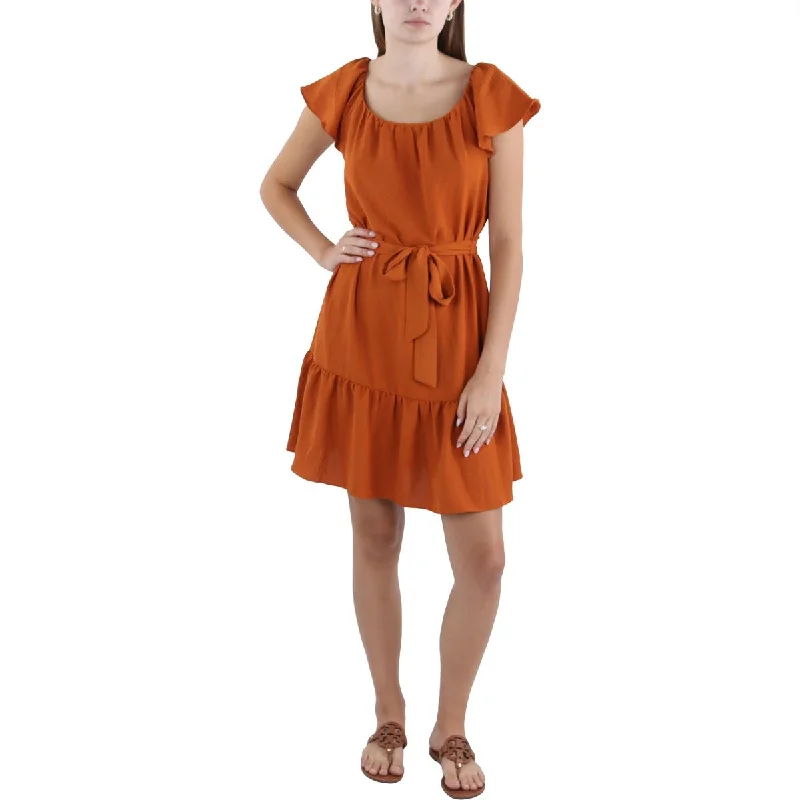 DKNY Womens Mini Belted Fit & Flare Dress