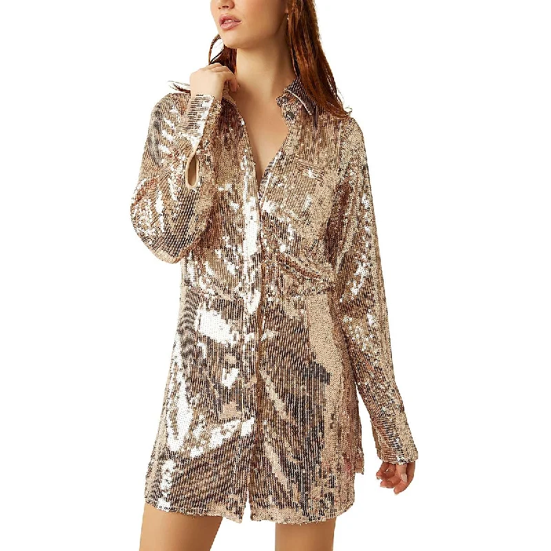 Free People Womens Sophie Sequined Mini Shirtdress