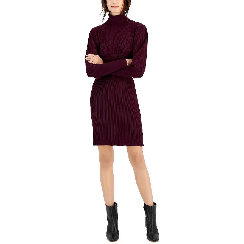 Taylor Womens Mock Neck Mini Sweaterdress