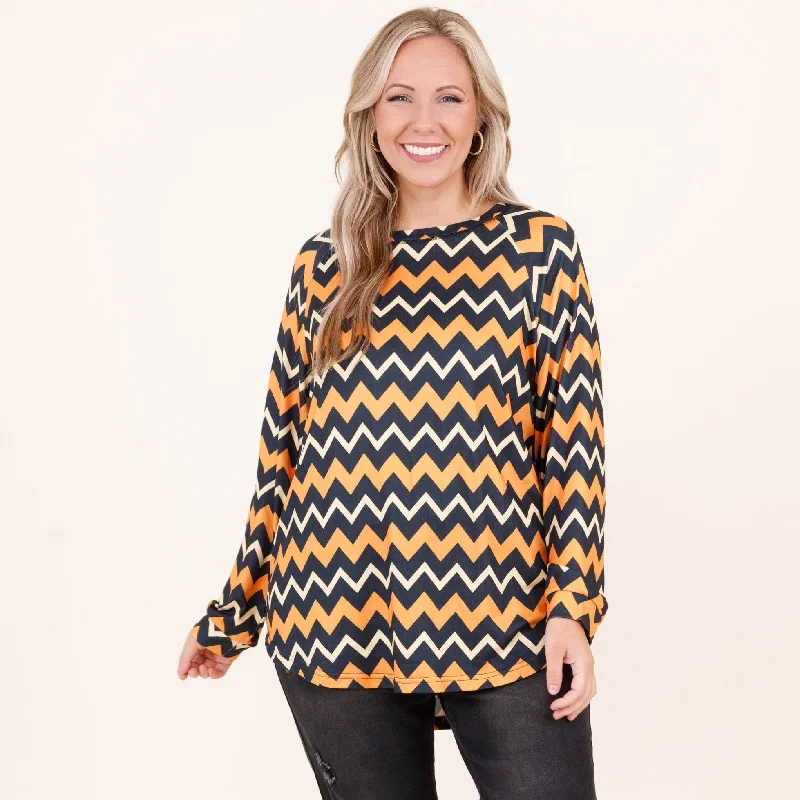 Curved Hem Slouchy Dolman Tunic, Halloween Chevron