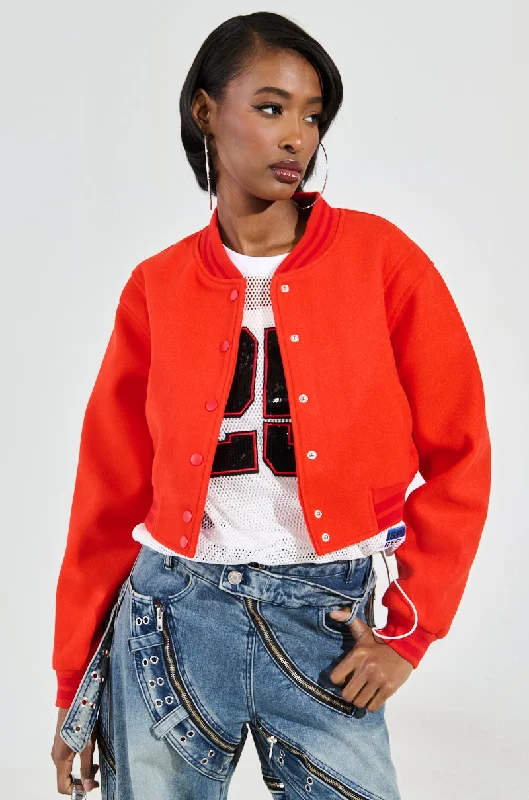 DAVIS EVERYDAY VARSITY BOMBER IN RED