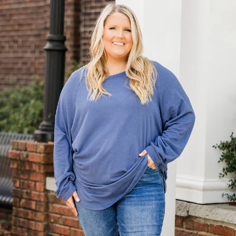 Curved Hem Slouchy Dolman Tunic, Indy Blue