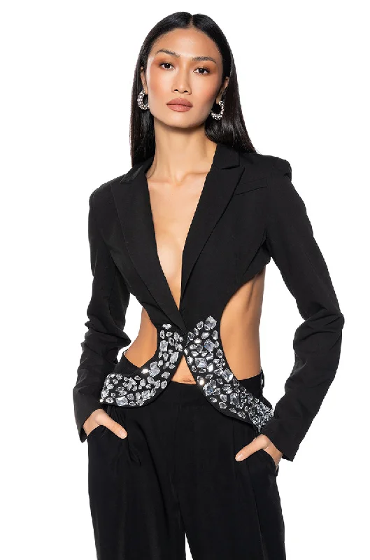 SIDE CUT OUT RHINESTONE BLAZER