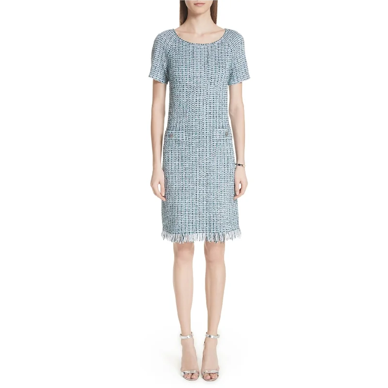 St. John Womens Microstripe Checked Midi Dress, Green, 4