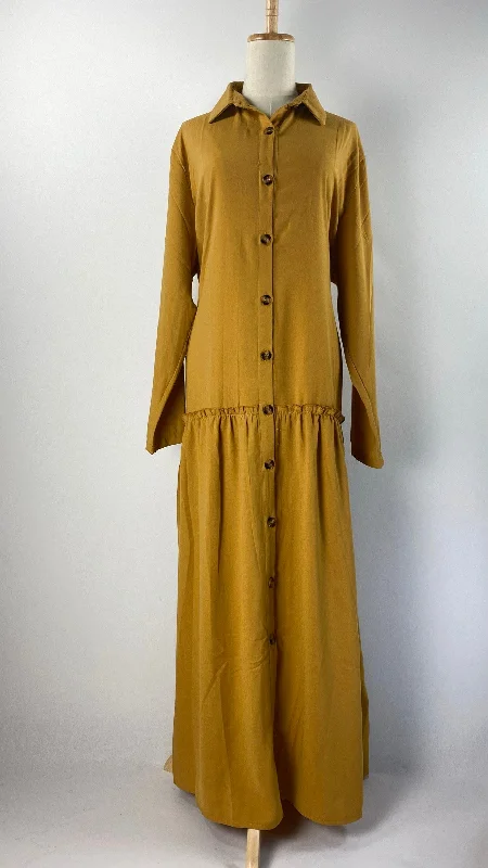 Long Sleeve Button Up Maxi Dress, Mustard