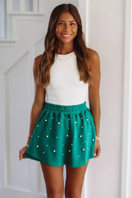 So Close Pearl Embellished Skort - Green