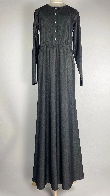 Long Sleeve Cinched Waist Maxi Dress, Gray