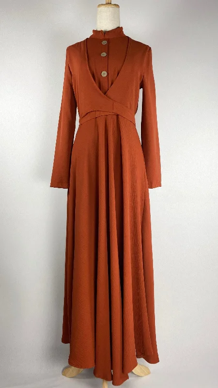 Long Sleeve Crinkle Maxi Dress, Orange