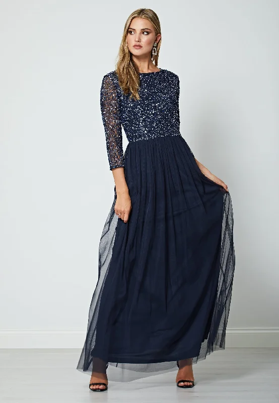 Embellished Sequin Long Sleeve Maxi Dress