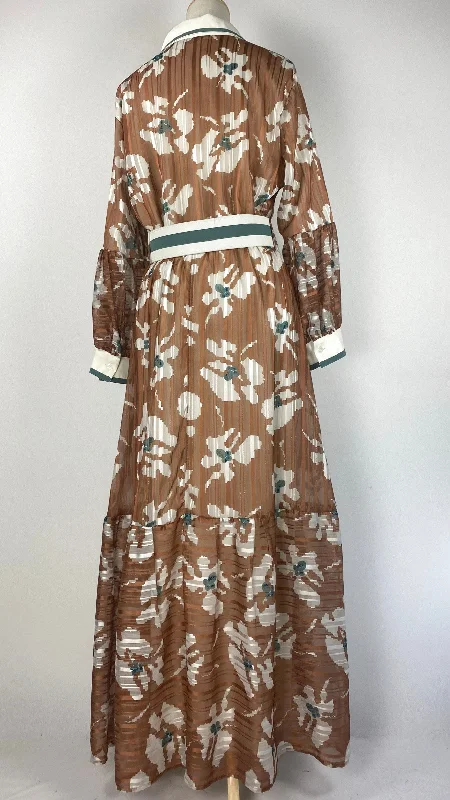 Long Sleeve Half Button Up Maxi Dress, Copper