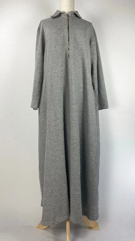 Long Sleeve Half Zip Maxi Dress, Gray