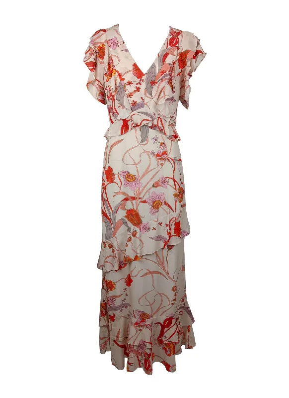 2230060 V-Neck Ruffled Sleeve Backless Printed Maxi Dress *Last Piece