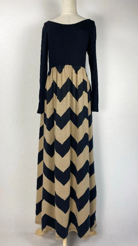 Long Sleeve Knit Maxi Dress, Beige/Black