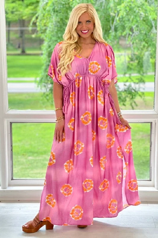 Pink Printed Dolman Sleeve Maxi Dress *Final Sale*