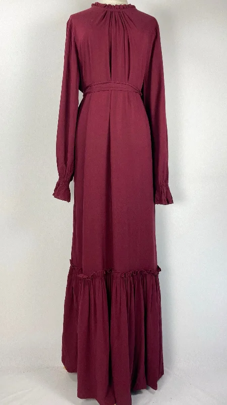 Long Sleeve Ruffles Maxi Dress, Maroon