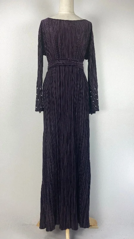 Long Sleeve Pleated Maxi Dress, Purple