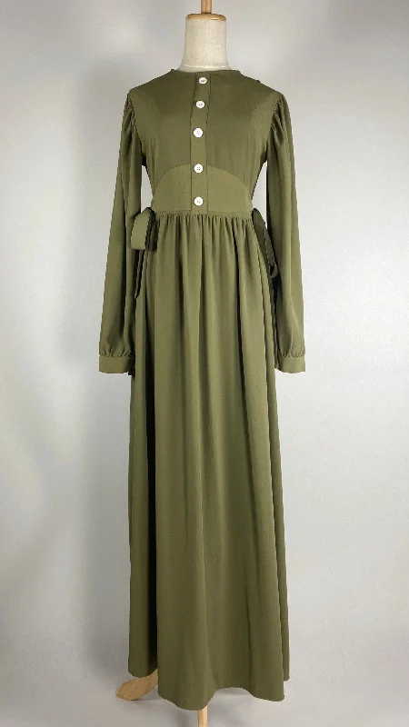 Long Sleeve Maxi Dress with Belted Waist, Green